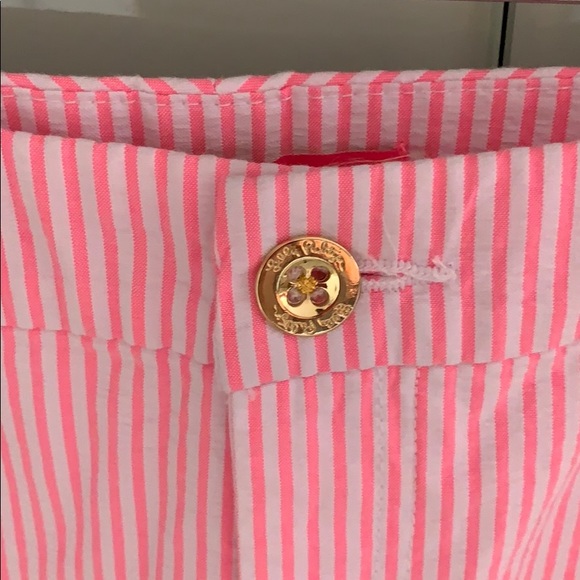 LILLY PULITZER “KELLY PINK” PINSTRIPE SHORTS GOLD HARDWARE - Picture 7 of 10
